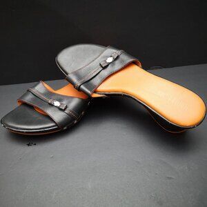 Harley Davidson Motor Cycles Ladies Size 6 Orange & Black Wedge Heel Sandals
